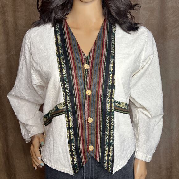 Tejidos Y Confecciones Folkloricos Vintage Tapestry Striped Shirt Button Up Boho - Picture 1 of 11